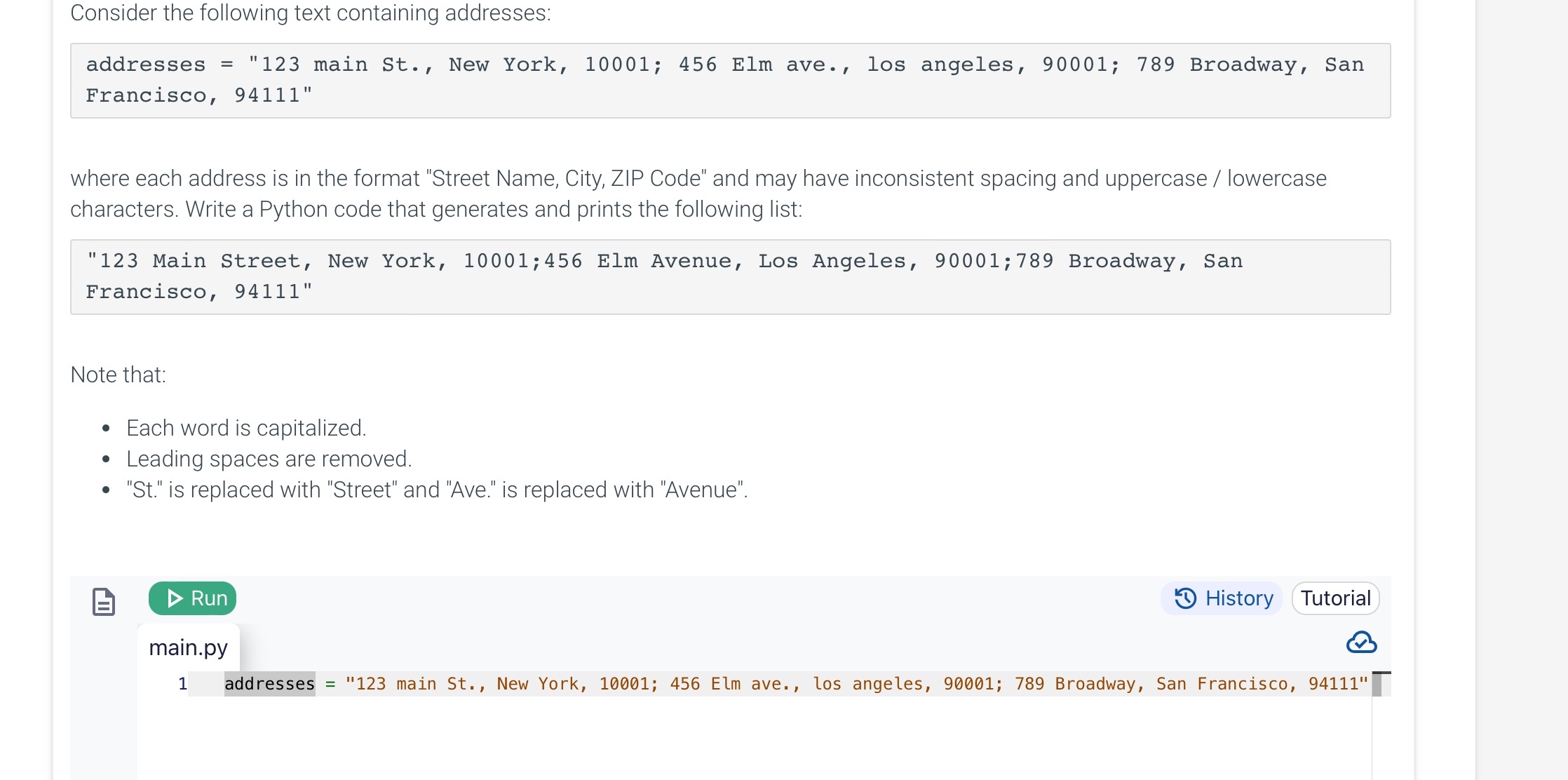 Consider the following text containing addresses: