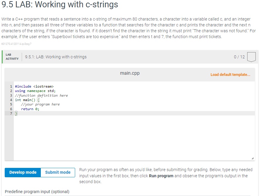 9 . 5 LAB: Working with c - strings Write a C + +