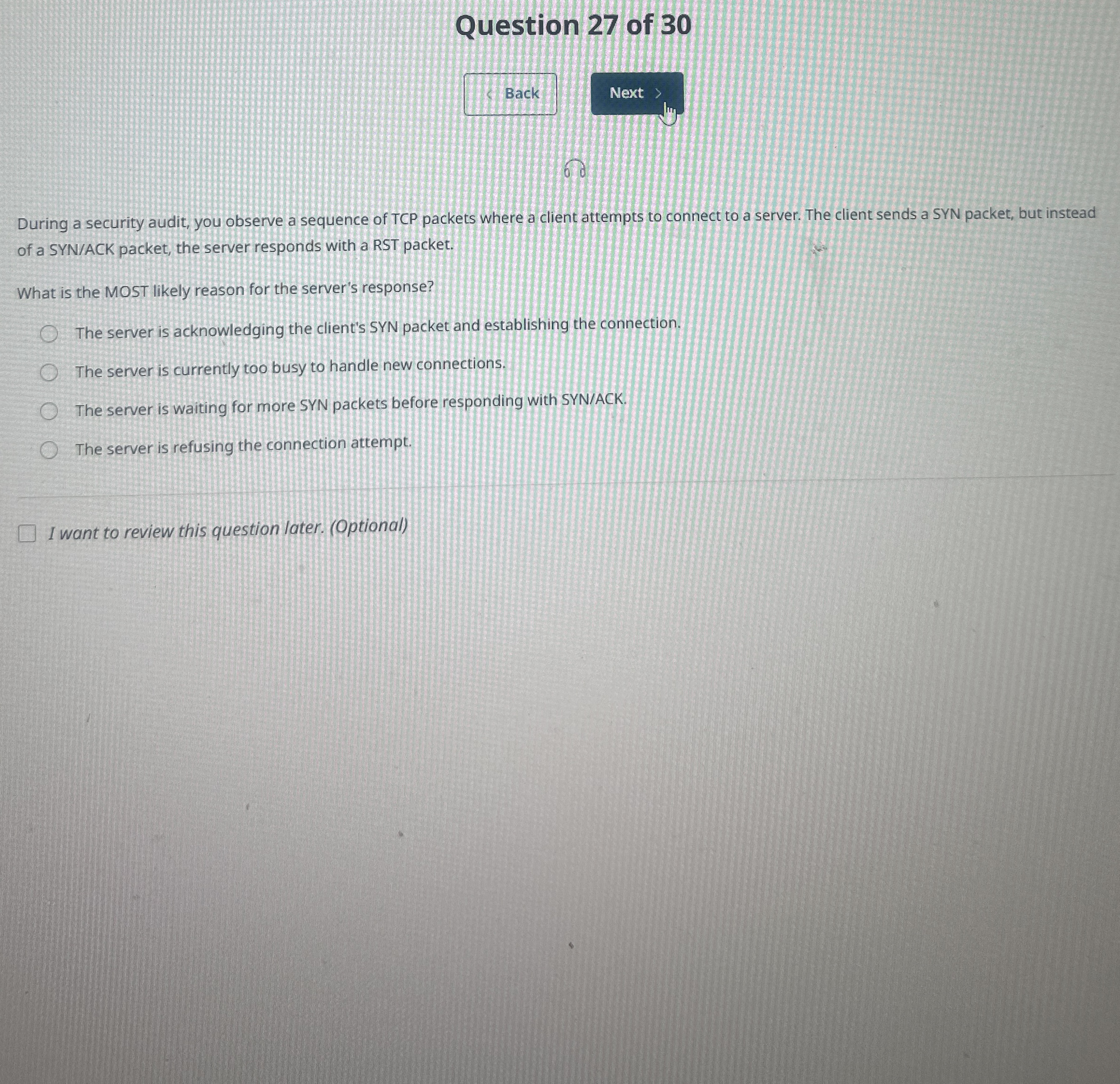 Question 2 7 of 3 0 Back Next  style=