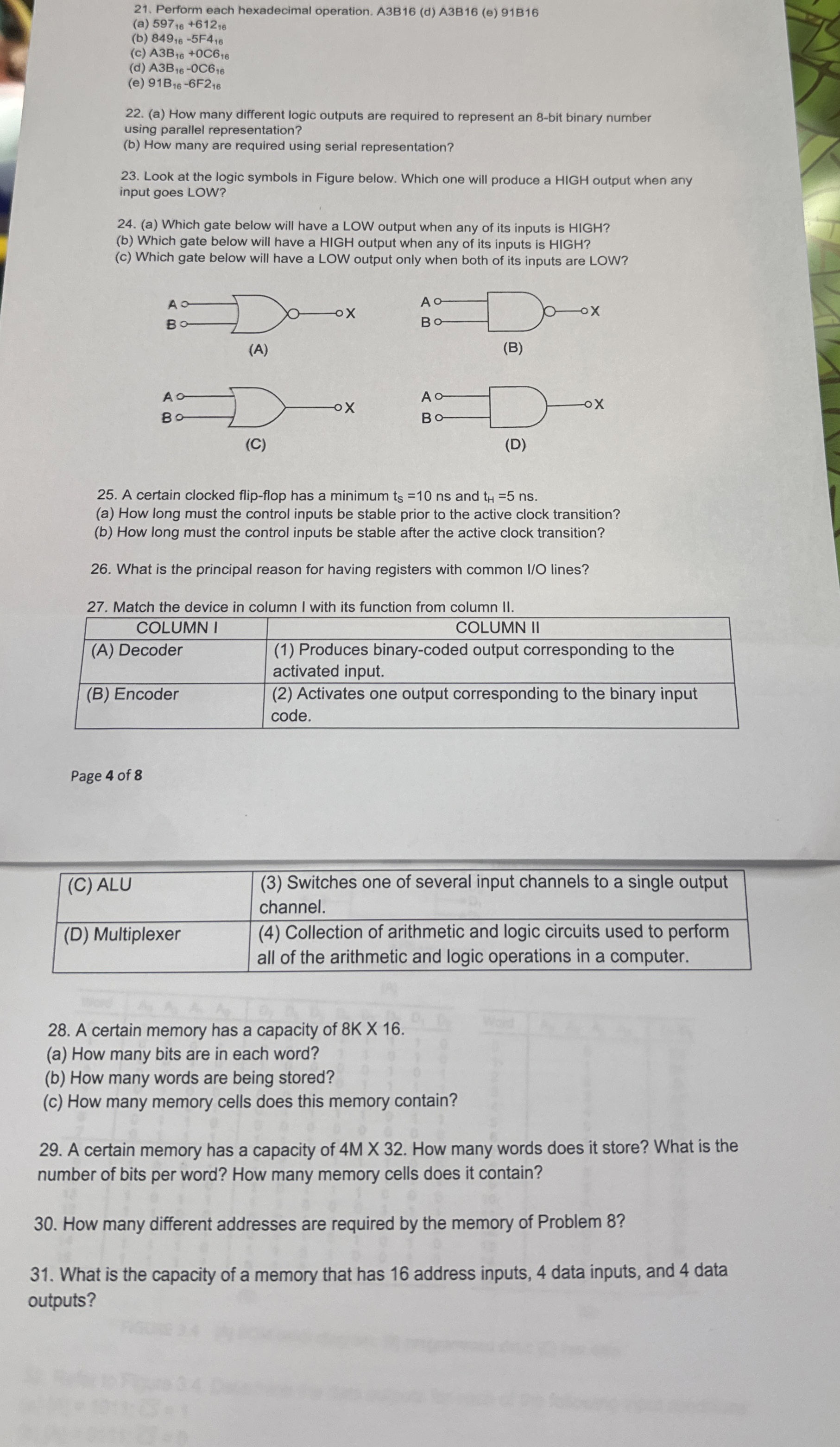 Perform each hexadecimal operation. A 3 B 1 6 ( d