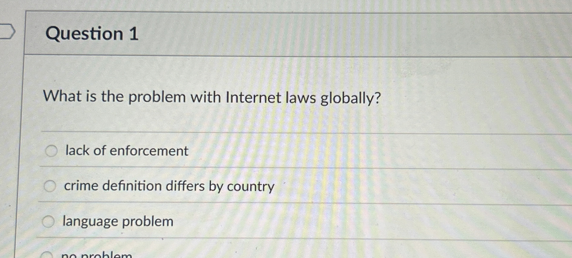 Question 1 What is the problem with Internet laws