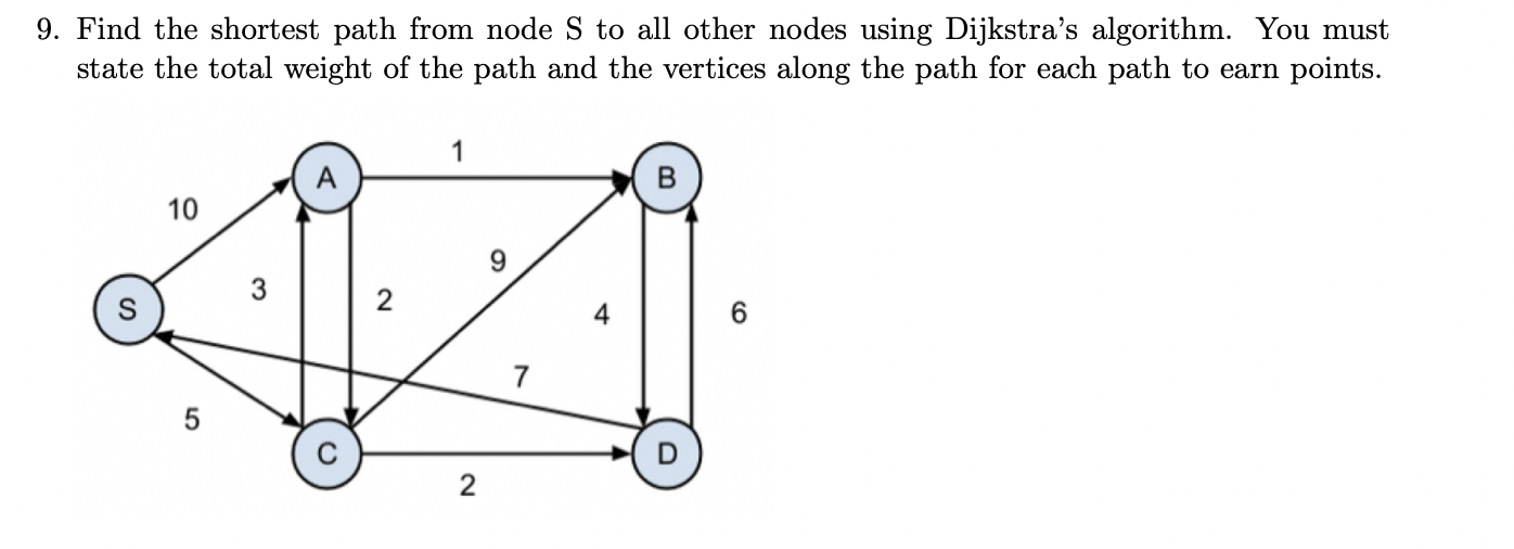 9 . Find the shortest path from node \ ( S \ ) to