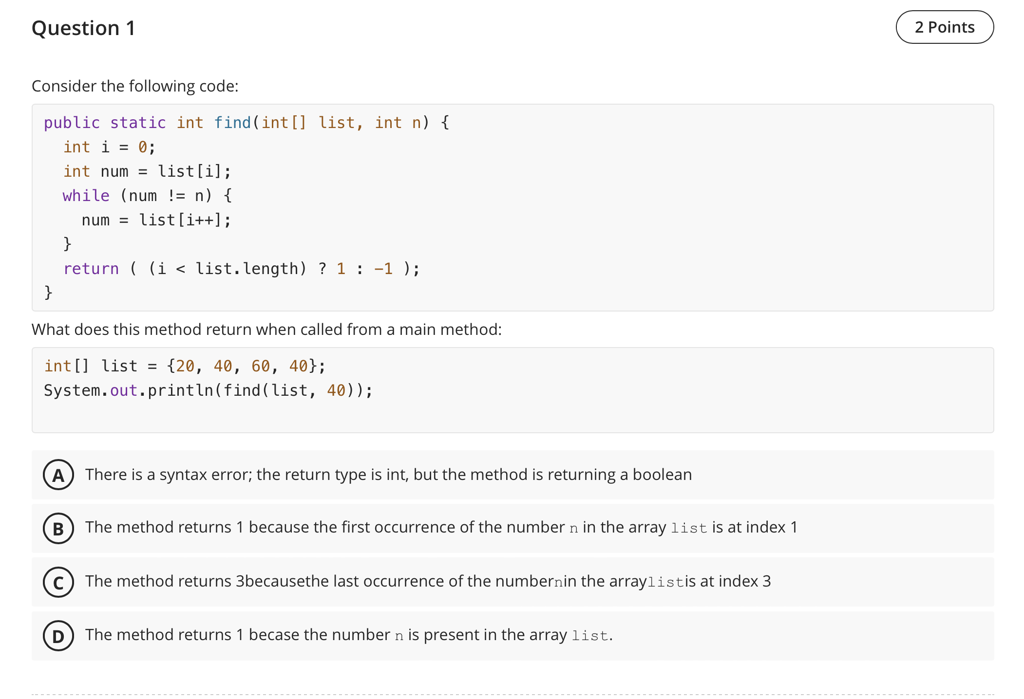 Question 1 Consider the following code: ` ` `