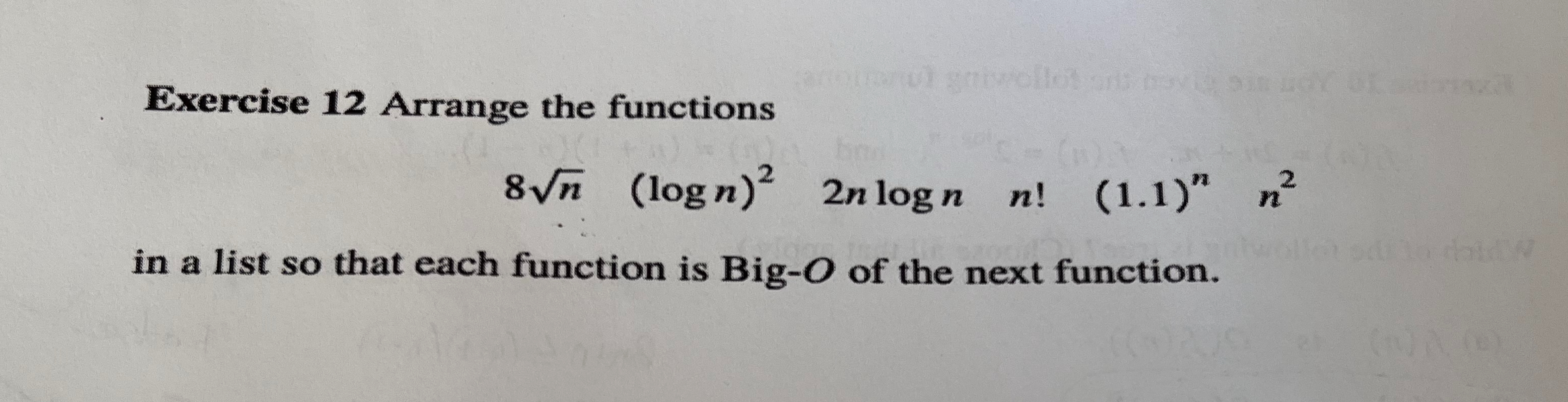 Exercise 1 2 Arrange the functions 8 n 2 ( l o g