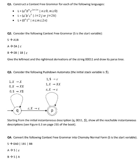 Q 1 . Construct a Context Free Grammar for each