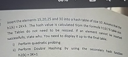 Insert the elements 1 5 , 2 0 , 2 5 and 3 0 into