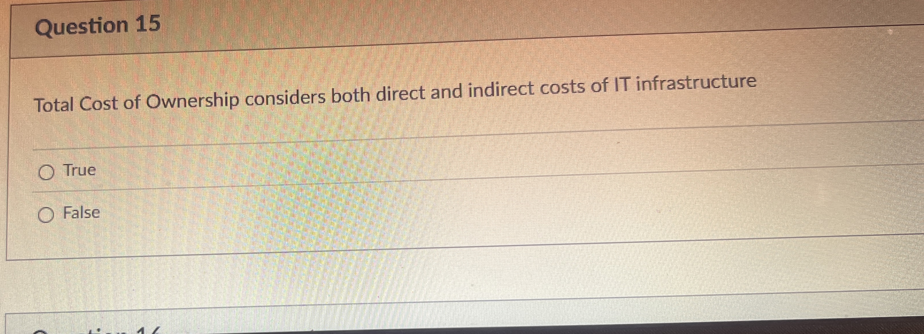 Question 1 5 Total Cost of Ownership considers