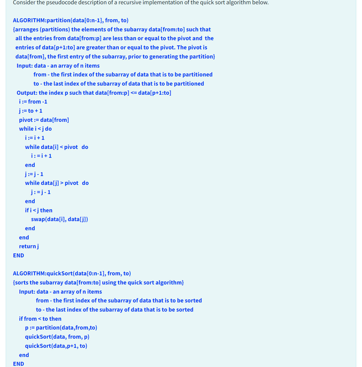 Consider the pseudocode description of a