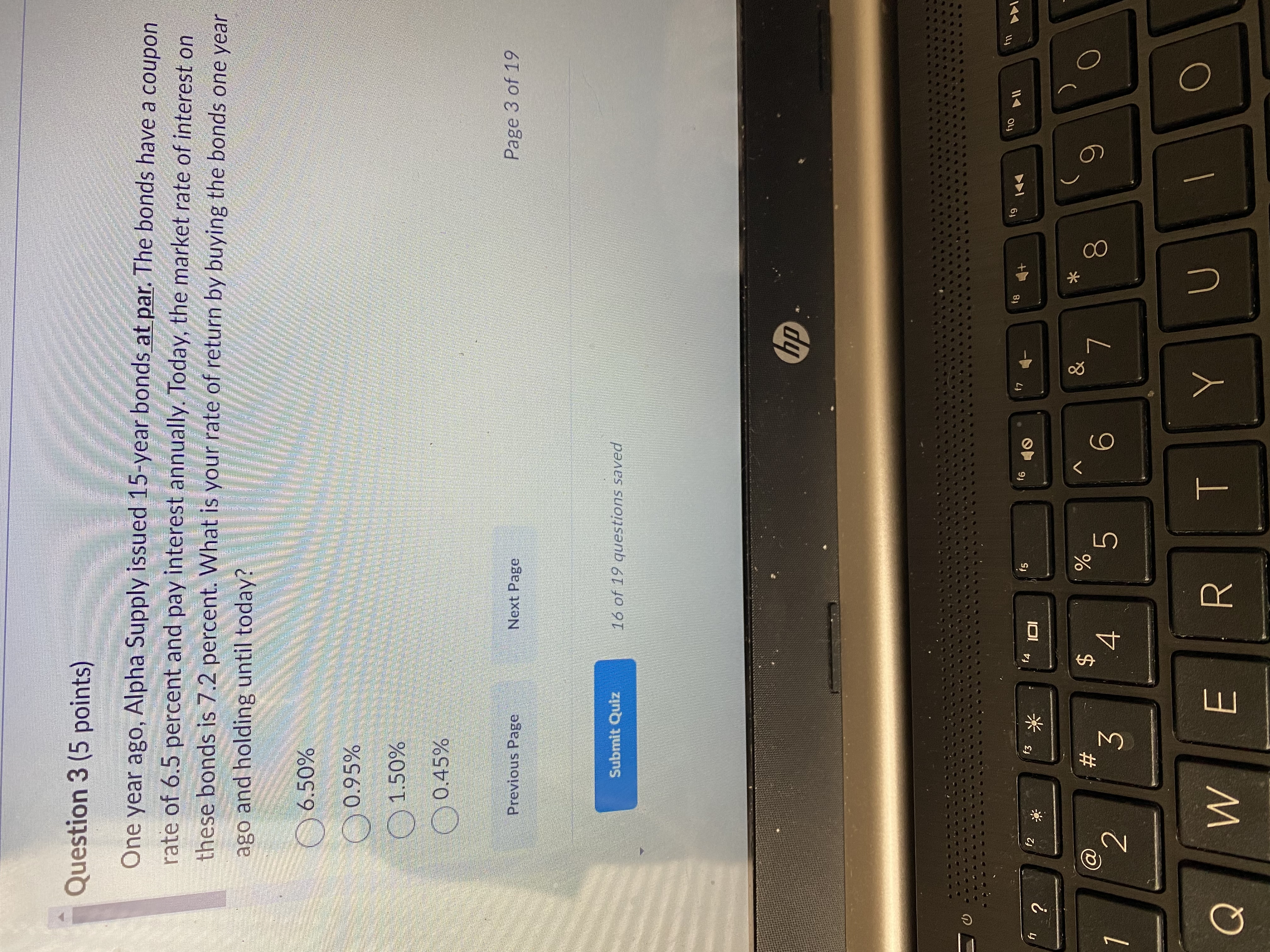 Question 3 (5 points) One year ago, Alpha Supply