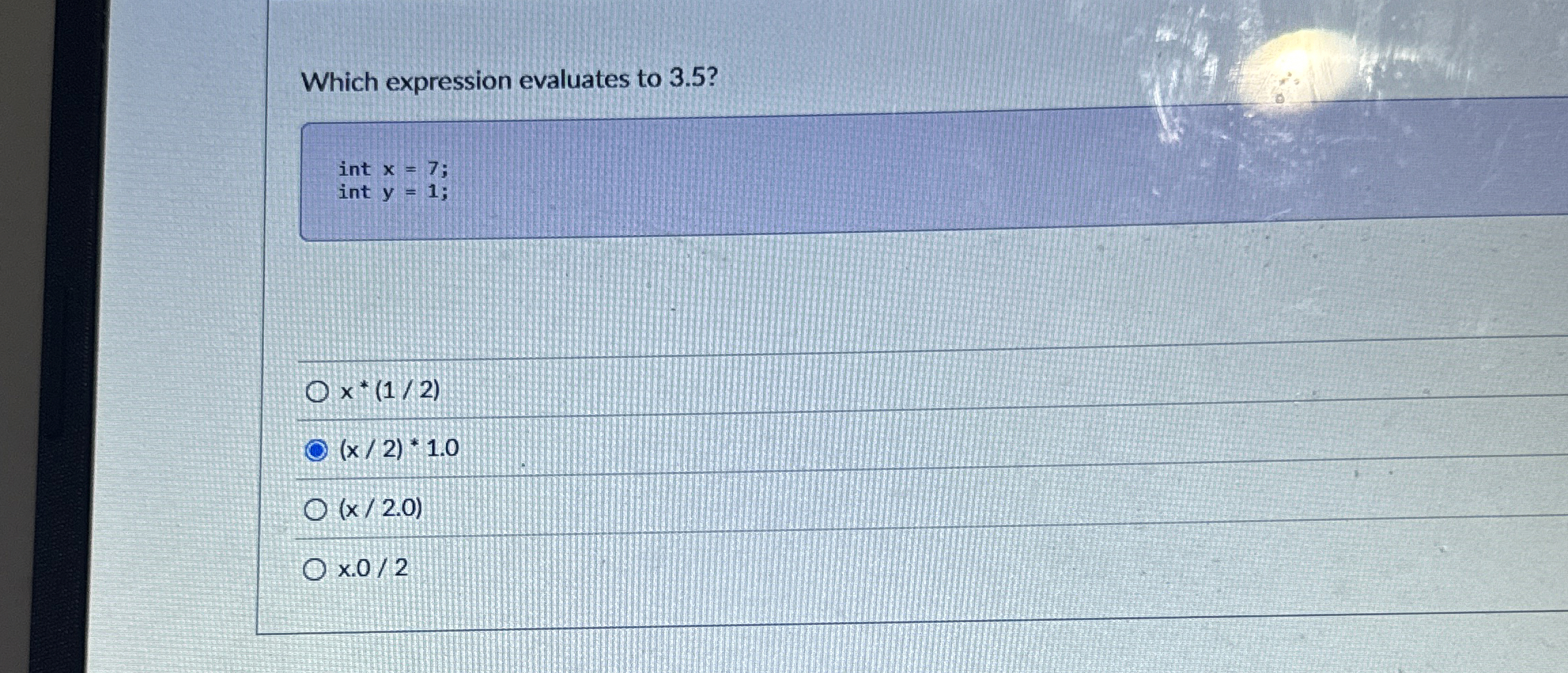 Which expression evaluates to 3 . 5 ? int x = 7