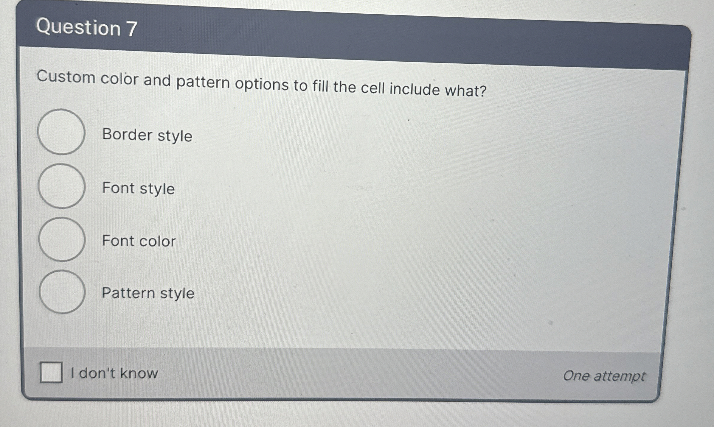 Question 7 Custom color and pattern options to