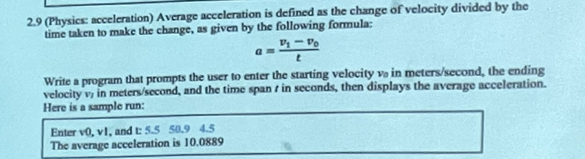 2 . 9 ( Physics: acceleration ) Average