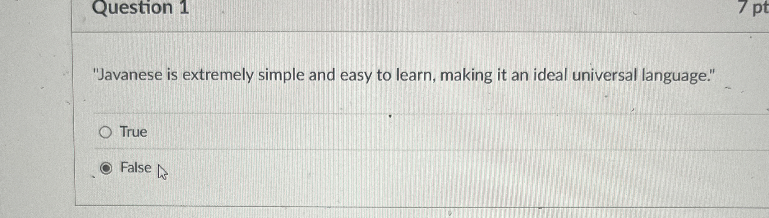 Question 1 "Javanese is extremely simple and easy