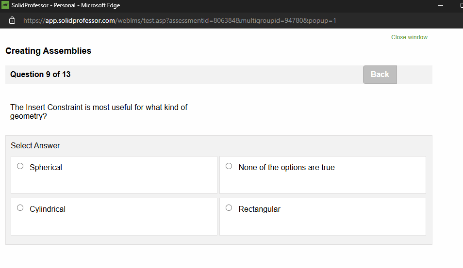 Creating Assemblies Question 9 of 1 3 The Insert
