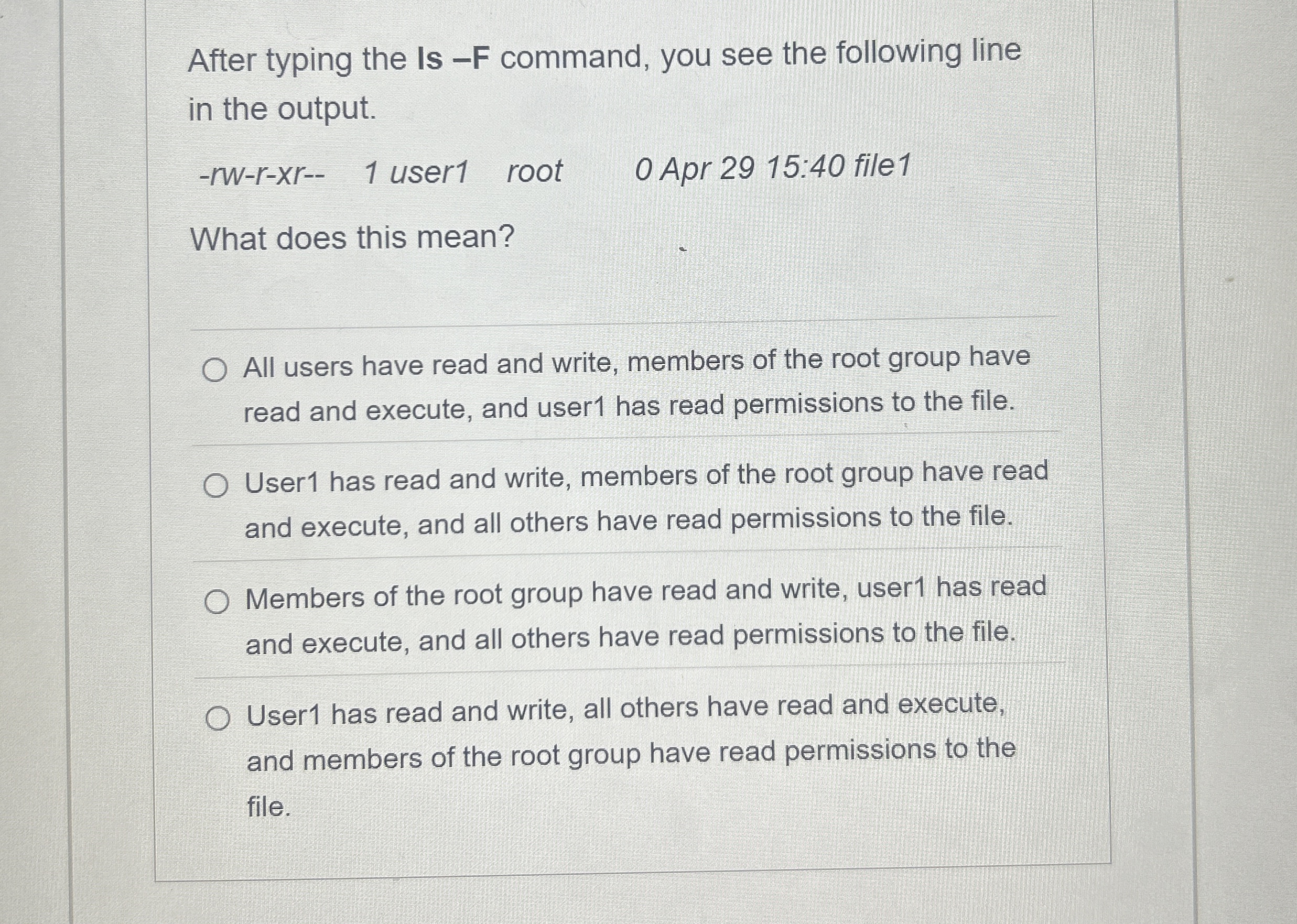 After typing the Is - F command, you see the