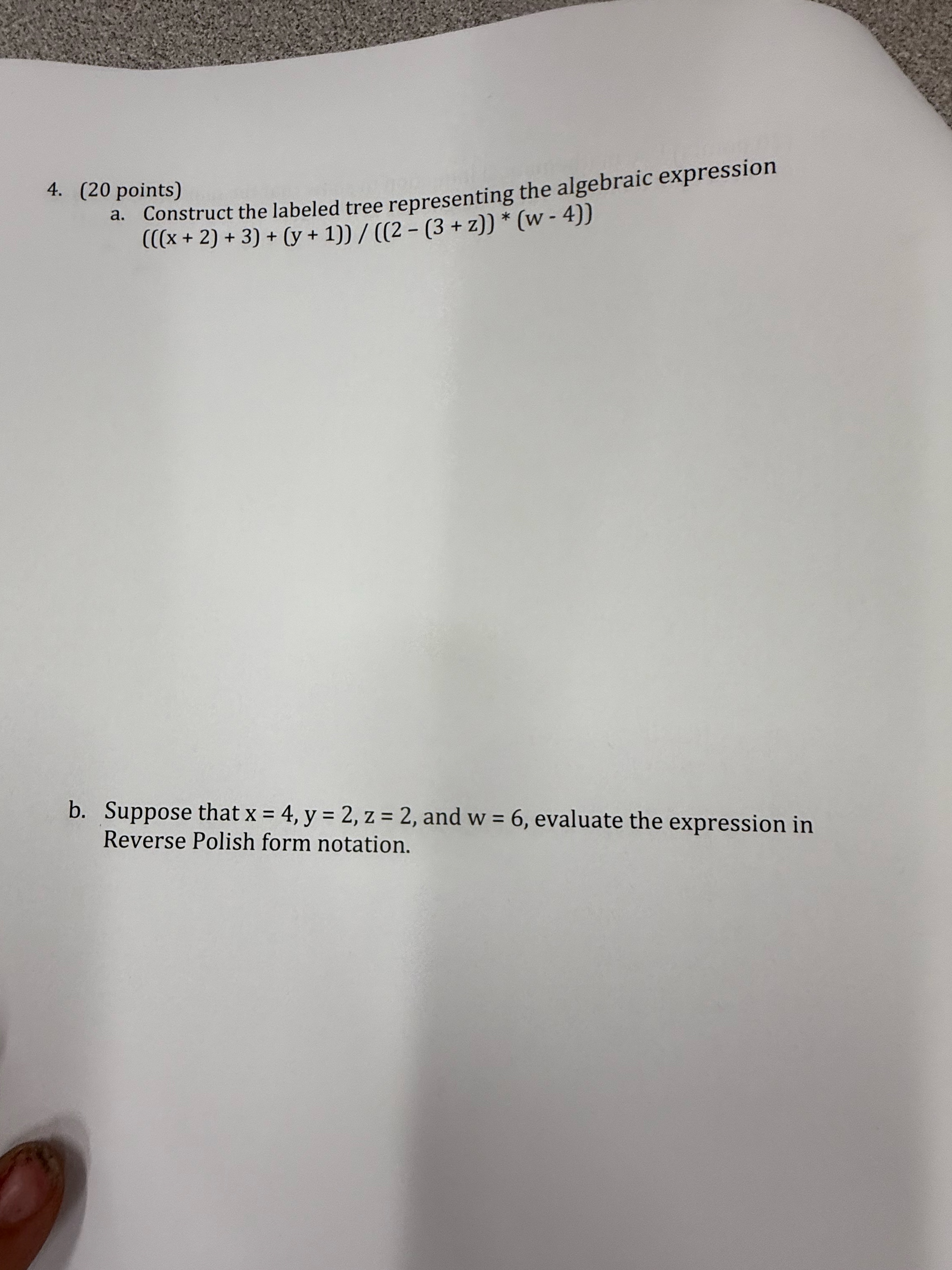 ( 2 0 points ) a . Construct the labeled tree