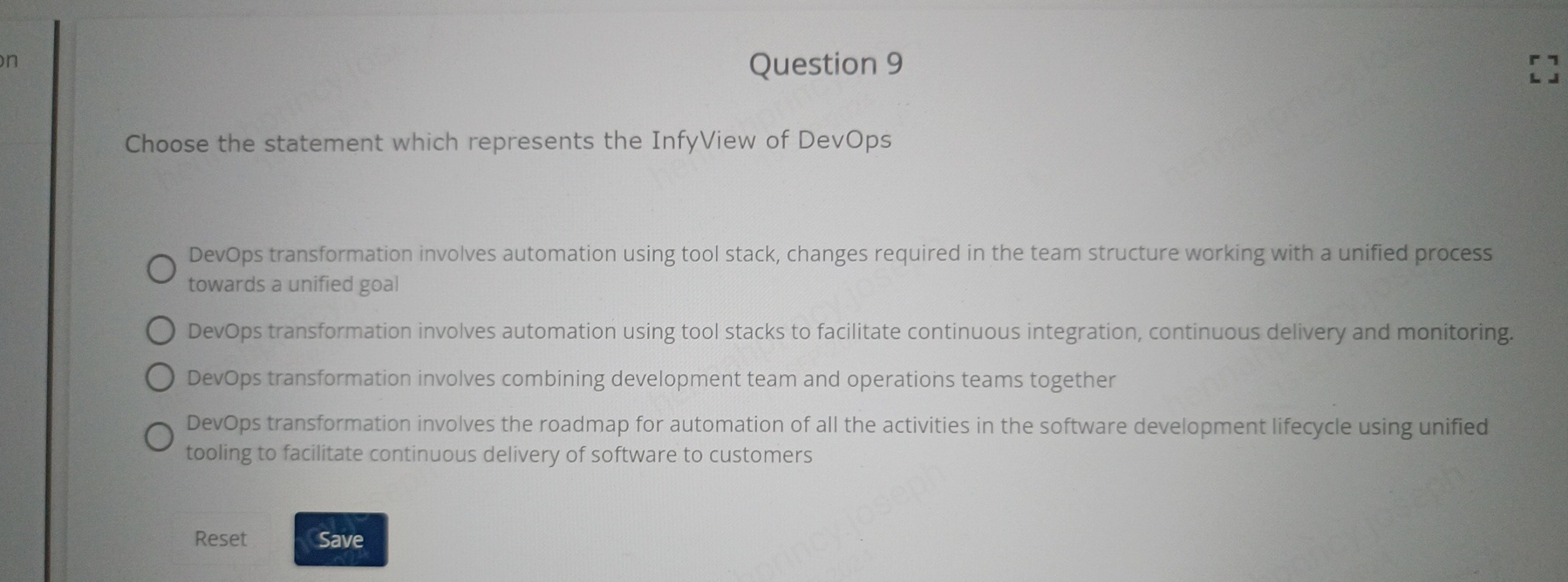 Question 9 Choose the statement which represents