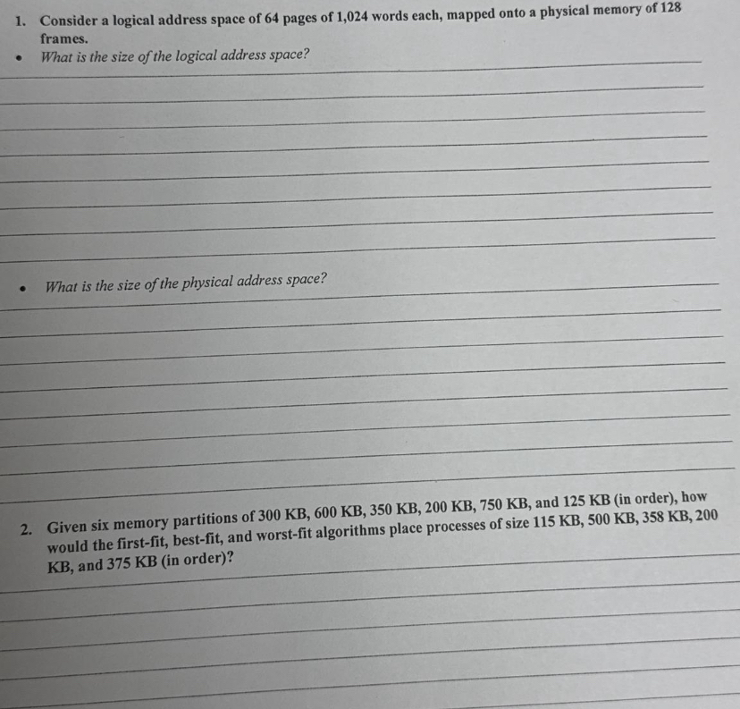 Consider a logical address space of 6 4 pages of