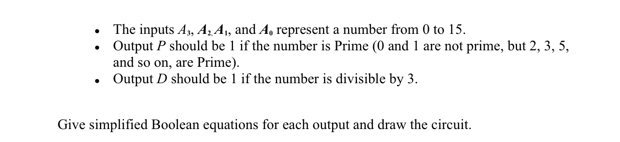 The inputs A 3 , A 2 , A 1 , and A 0 represent a