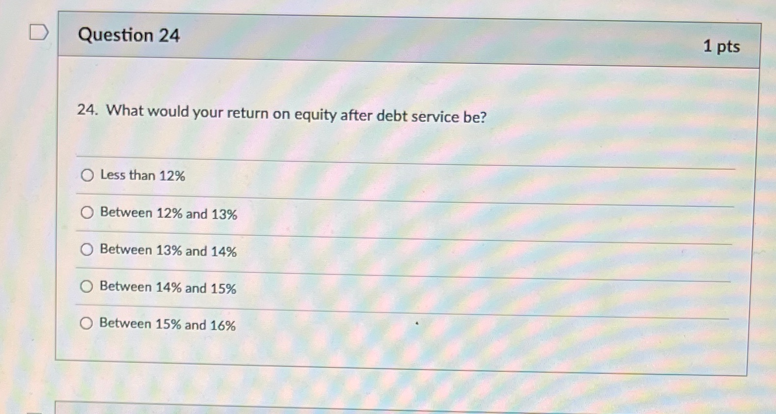 D Question 24 1 pts 24. What would your return on