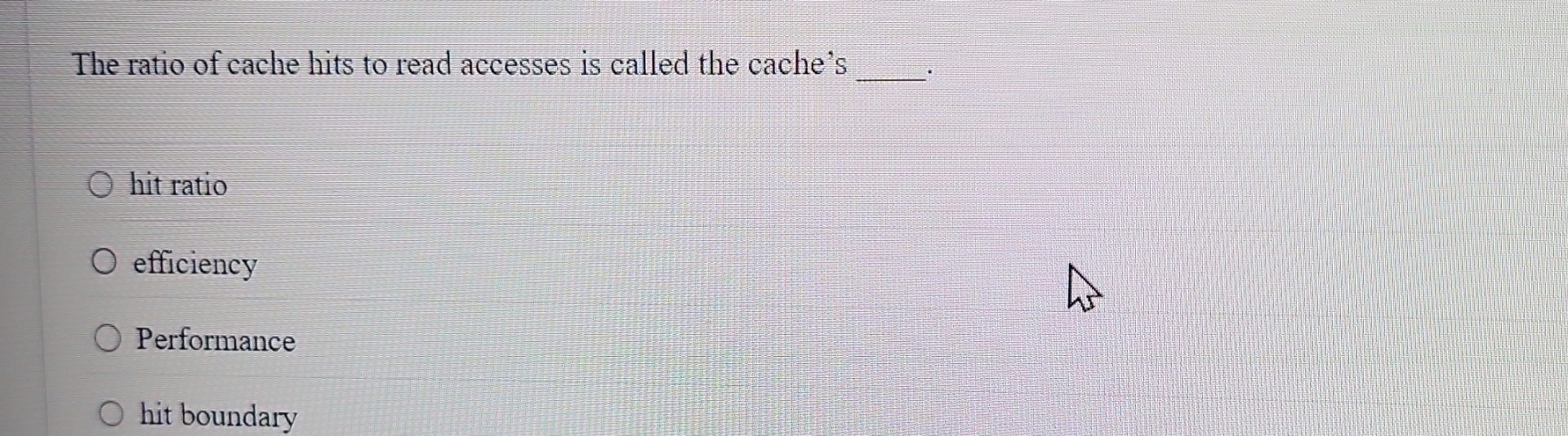 The ratio of cache hits to read accesses is