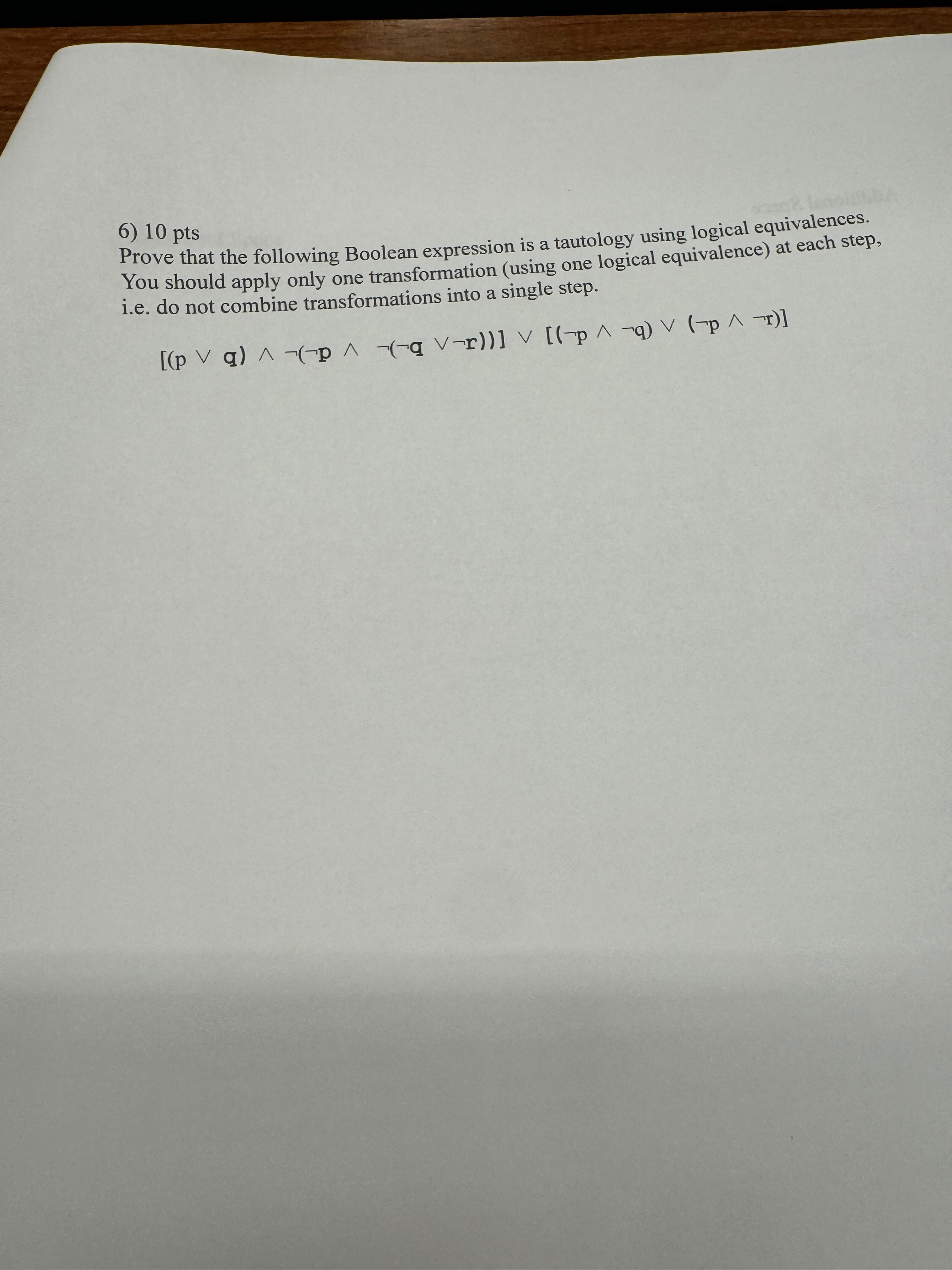 1 0 pts Prove that the following Boolean