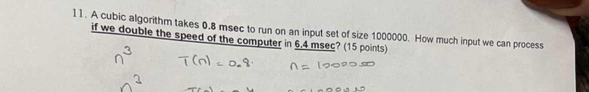 A cubic algorithm takes 0 . 8 msec to run on an