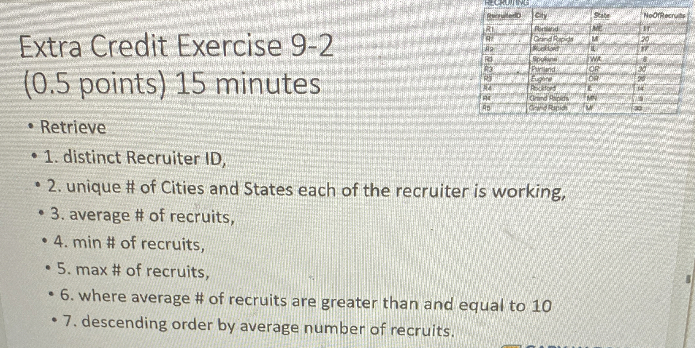 Extra Credit Exercise 9 - 2 ( 0 . 5 points ) 1 5