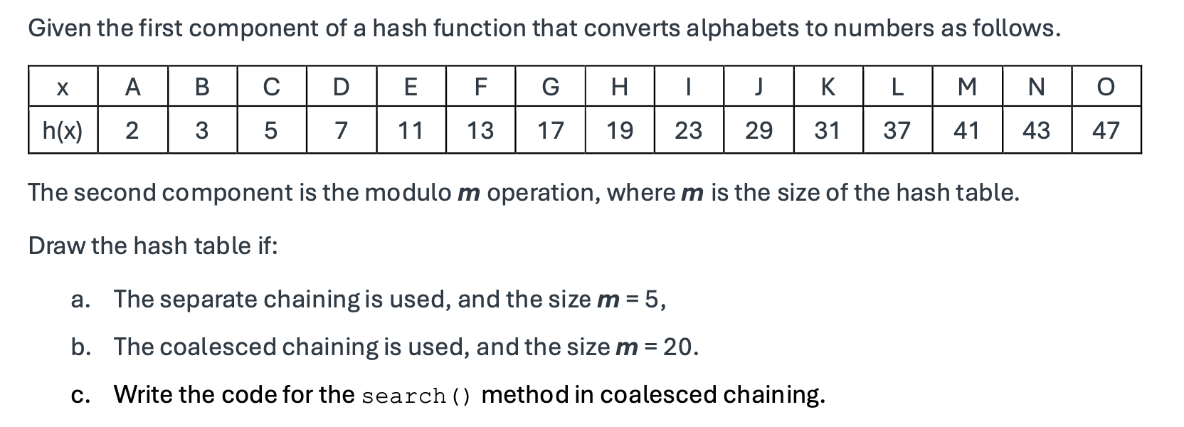 Given the first component of a hash function that