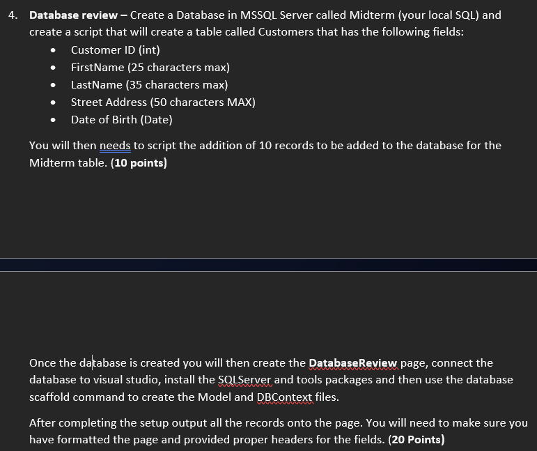 4 . Database review - Create a Database in MSSQL