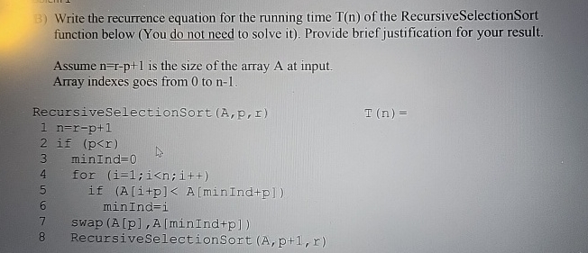 Write the recurrence equation for the running