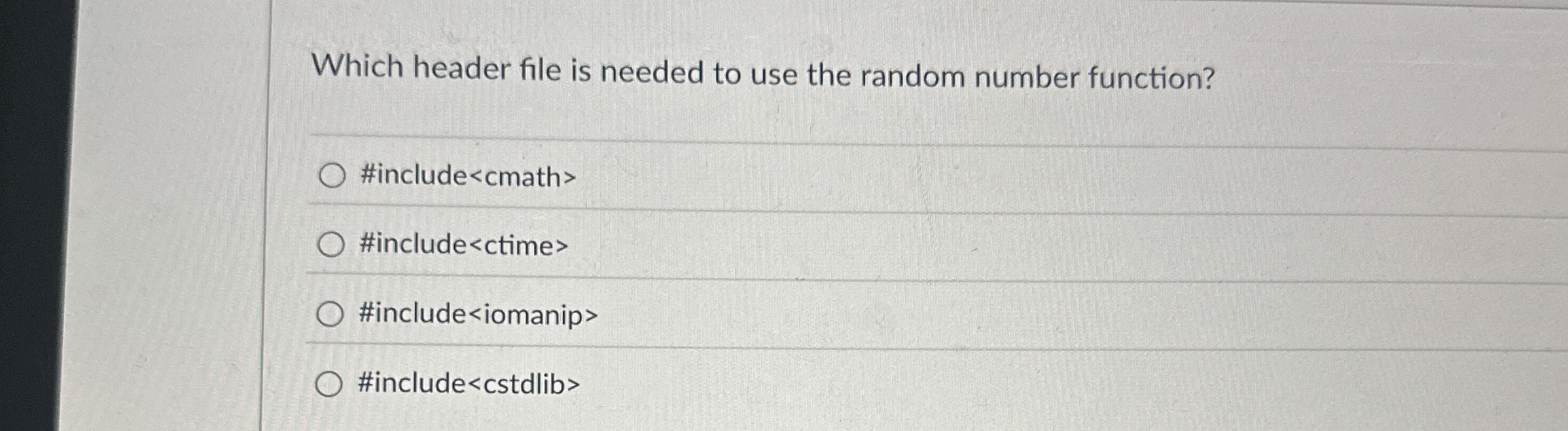 Which header file is needed to use the random