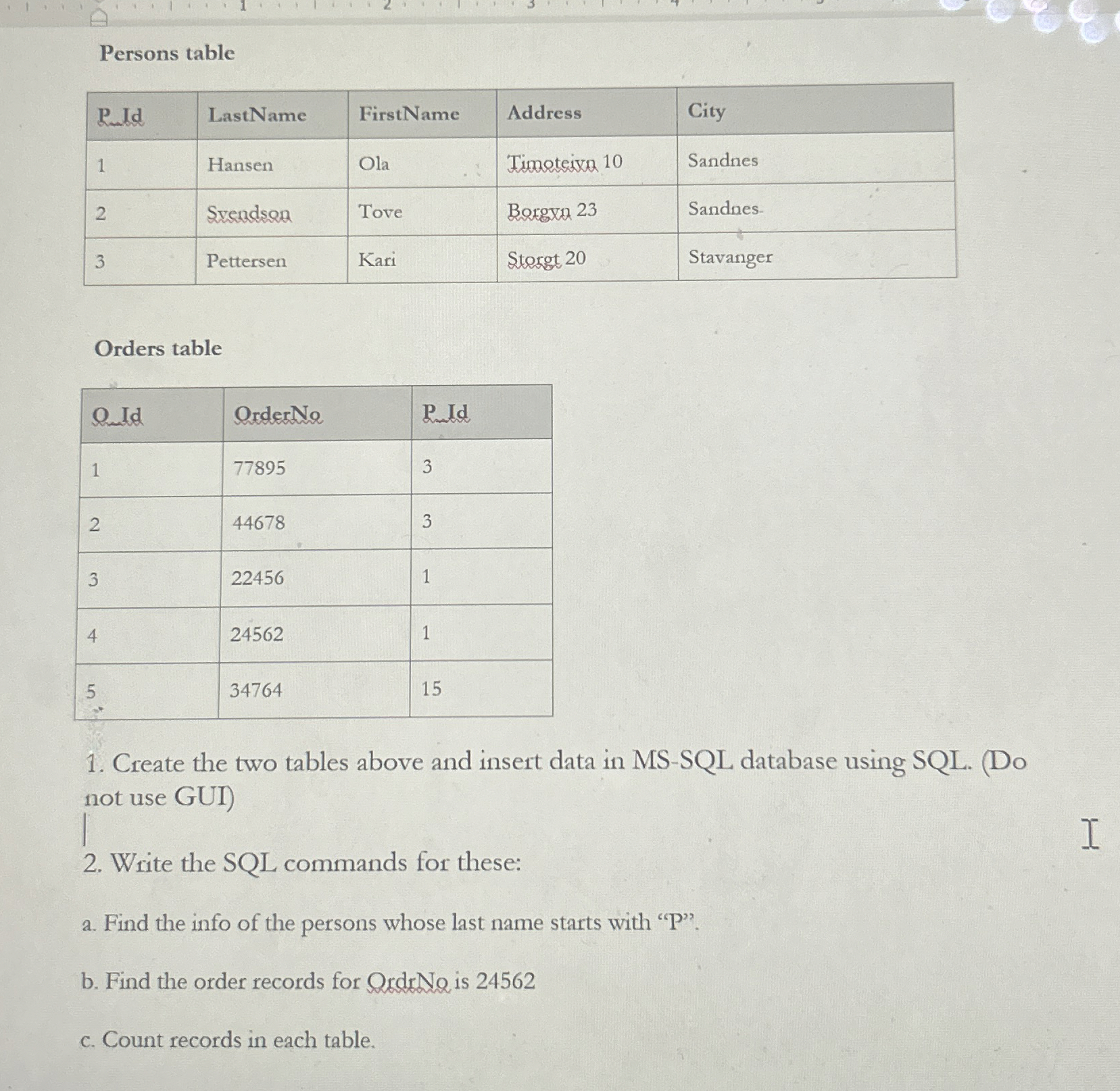 Persons table \ table [ [ P . Id ,