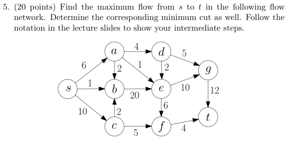 ( 2 0 points ) Find the maximum flow from s to t