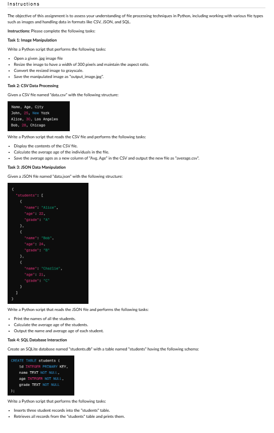 Instructions The objective of this assignment is