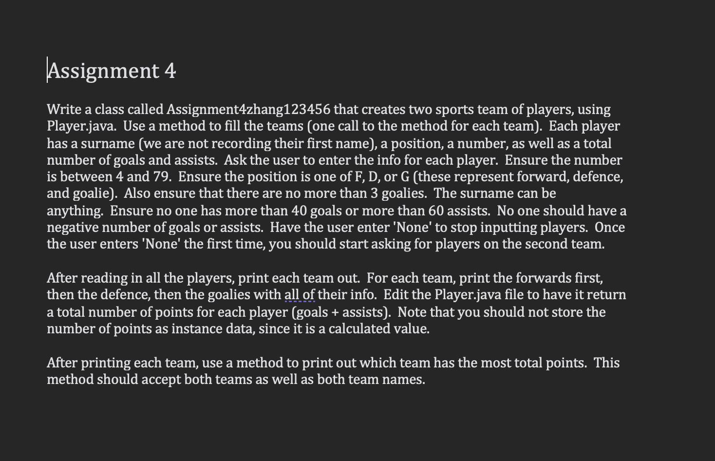 Assignment 4 Write a class called Assignment 4