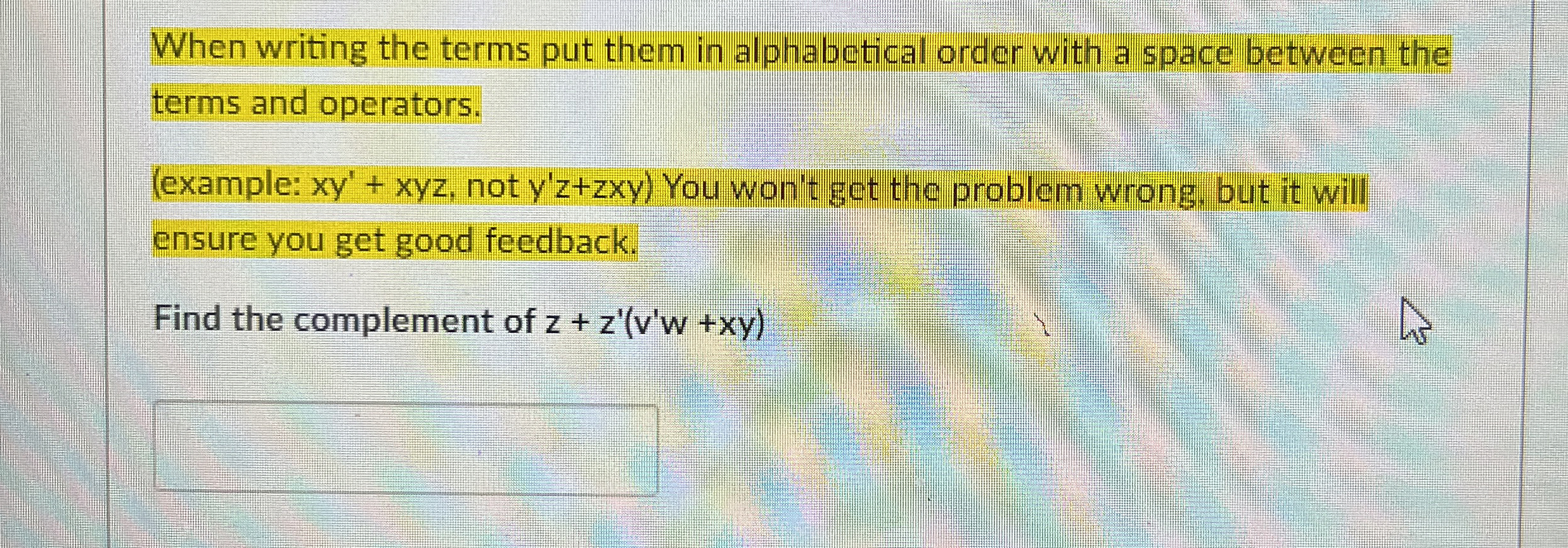 When writing the terms put them in alphabetical