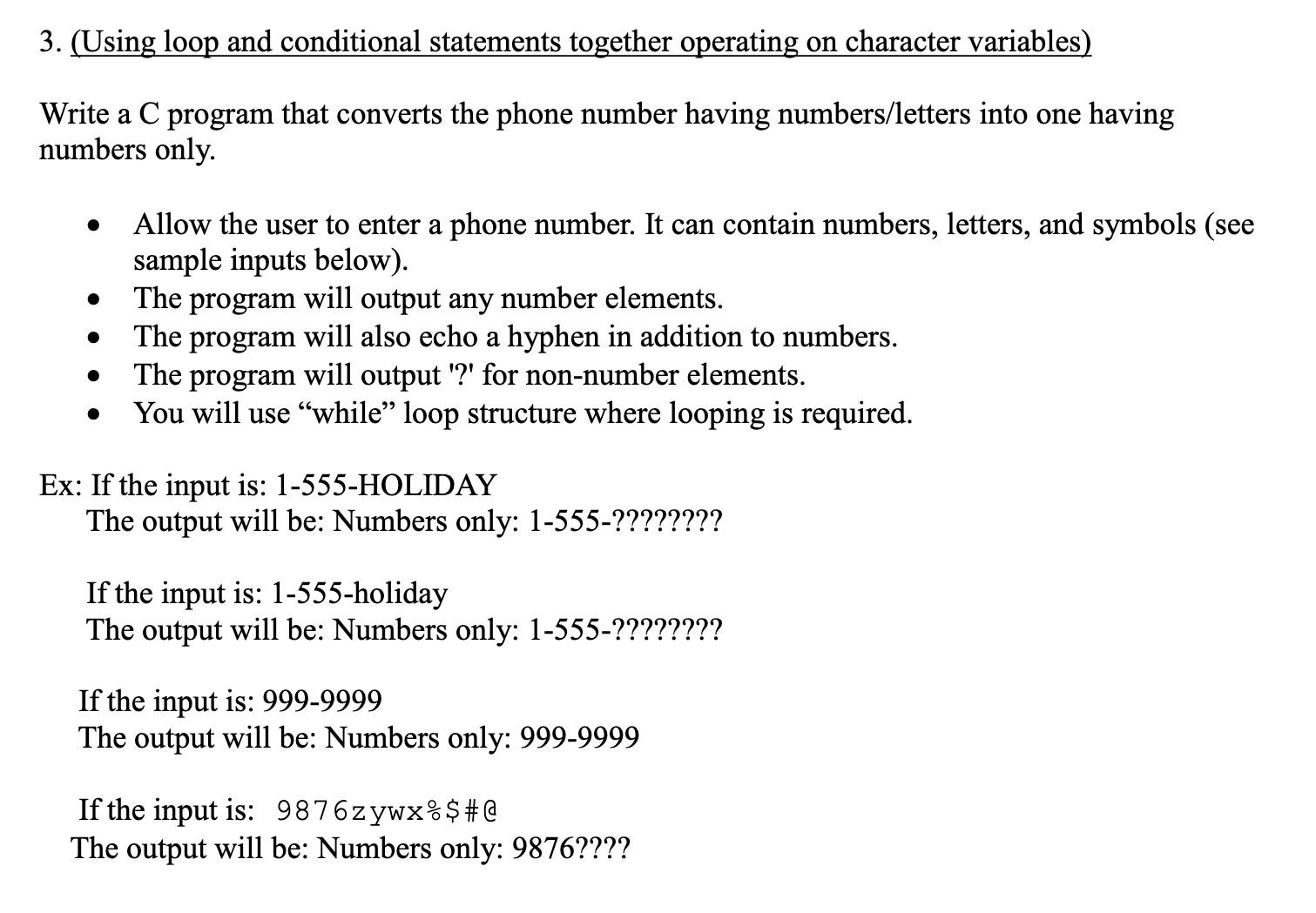 3 . ( Using loop and conditional statements