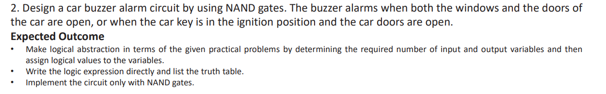 Design a car buzzer alarm circuit by using NAND