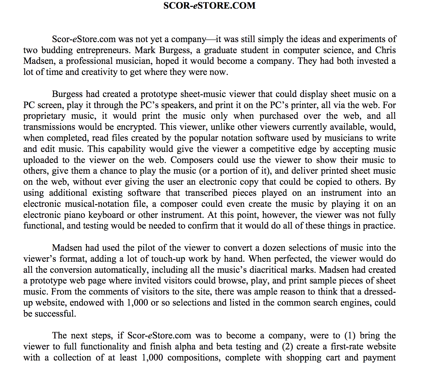 Exhibit 1 SCOR-eSTORE.COM SCOR-eSTORE Timeline