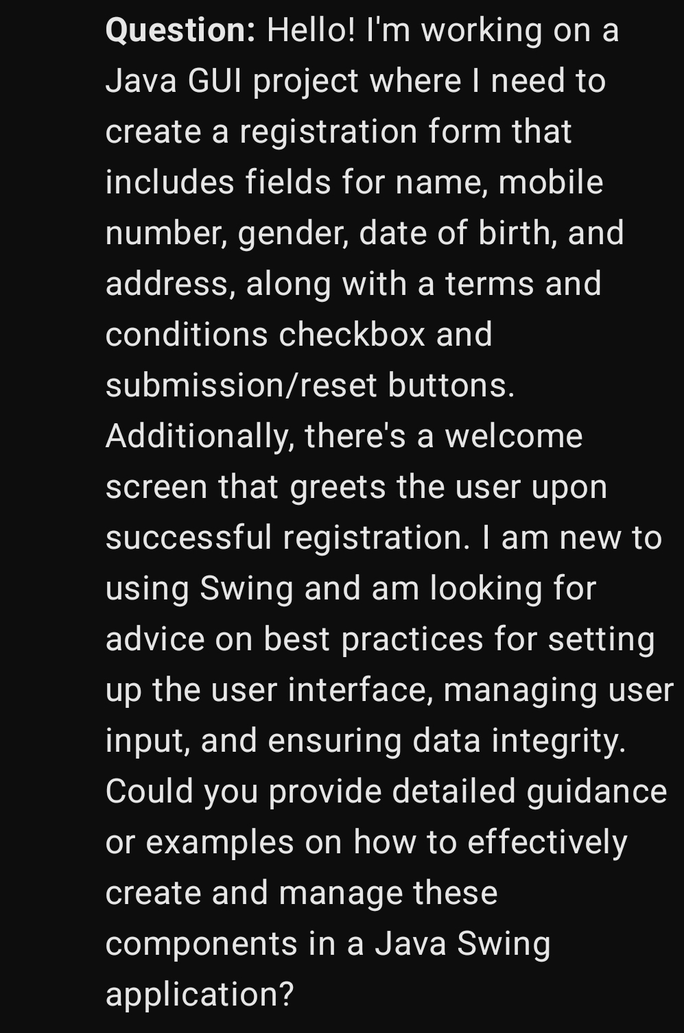 Question: Hello! I ' m working on a Java GUI