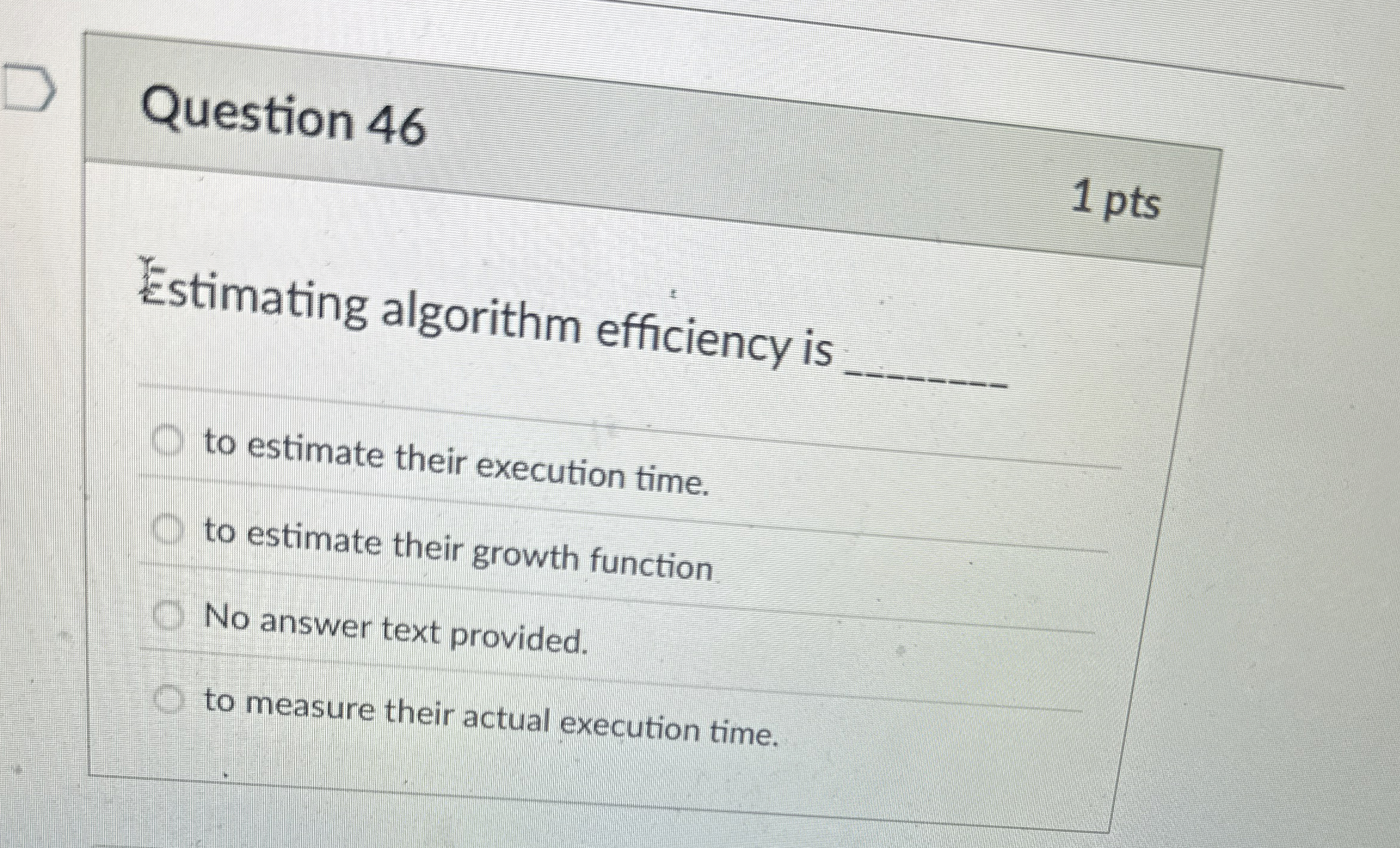 Question 4 6 Estimating algorithm efficiency is