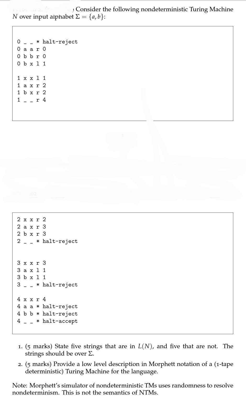 , Consider the following nondeterministic Turing