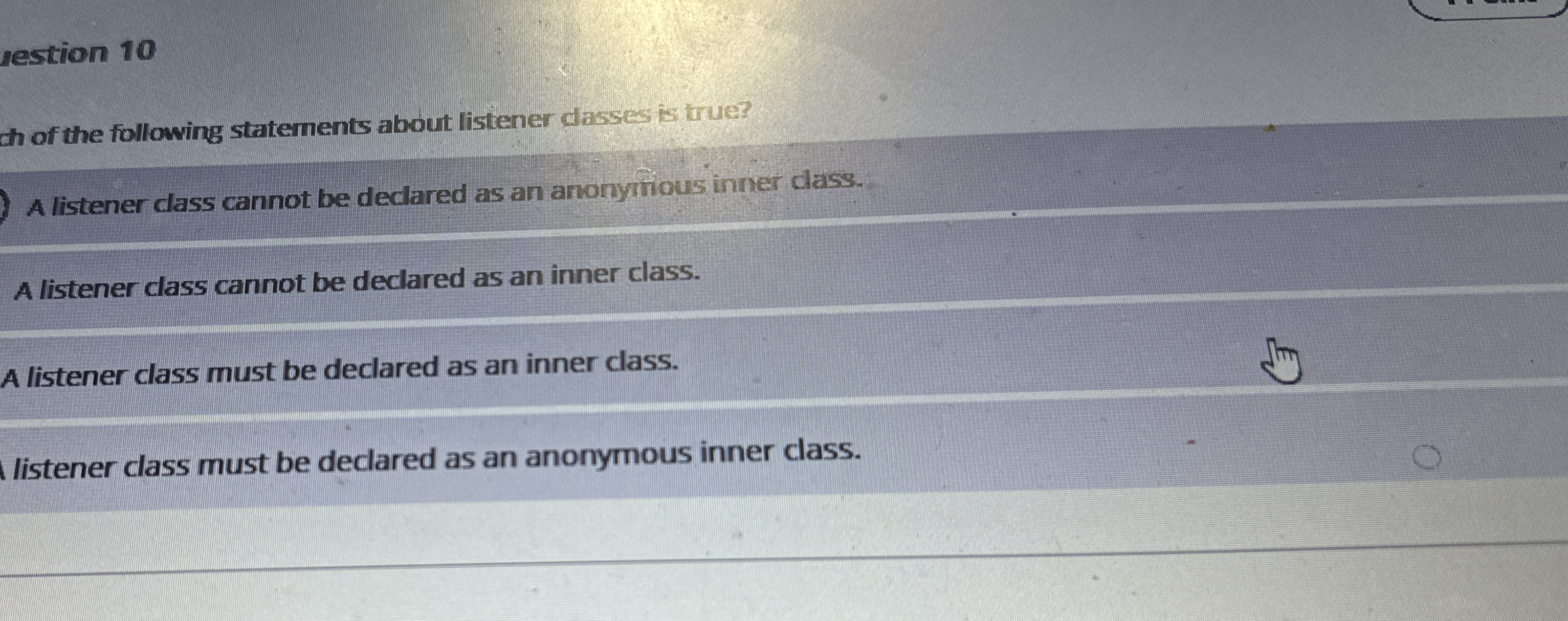 estion 1 0 Wh of the following statements about