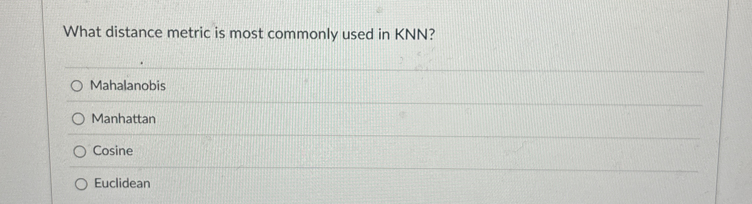 What distance metric is most commonly used in KNN
