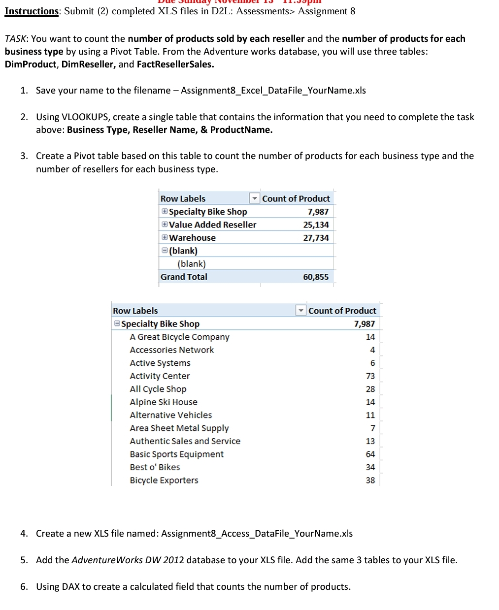 Instructions: Submit ( 2 ) completed XLS files in