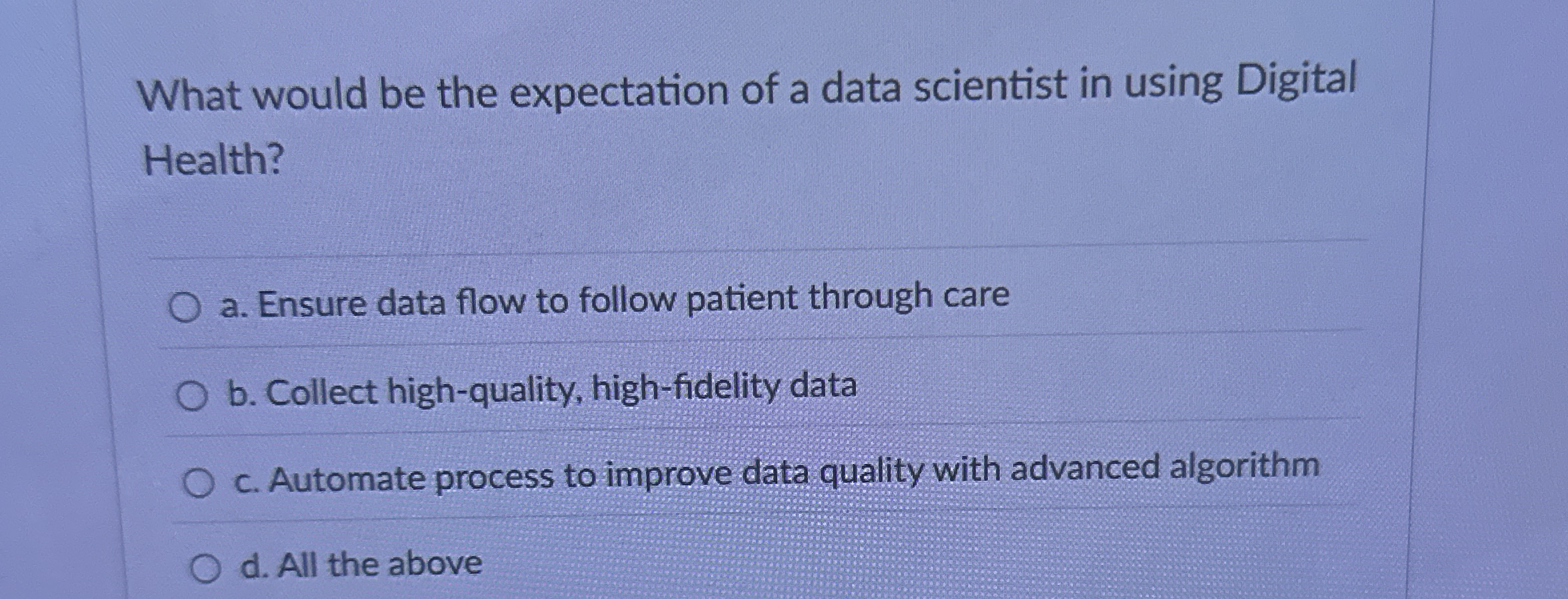 What would be the expectation of a data scientist