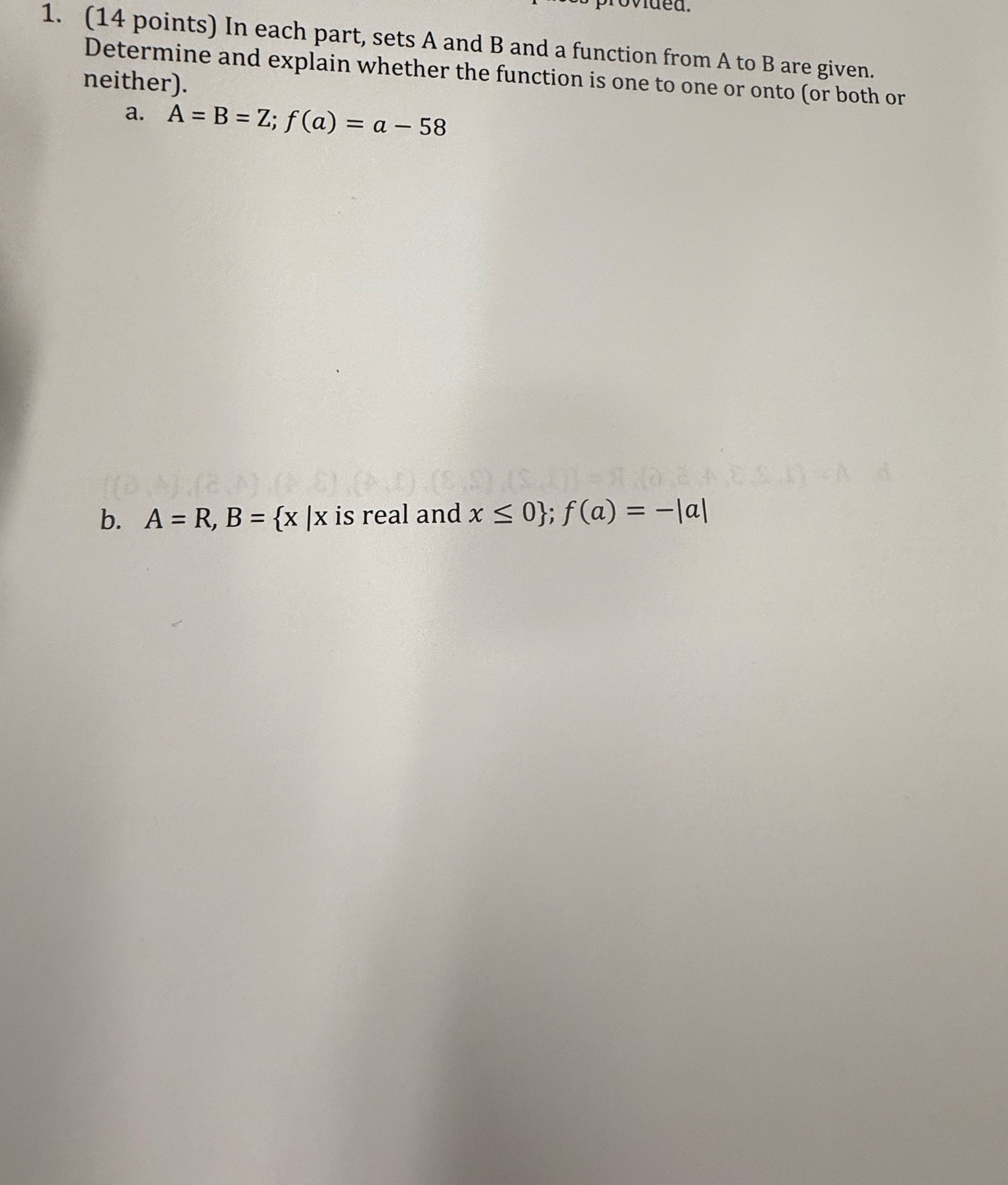 ( 1 4 points ) In each part, sets A and B and a