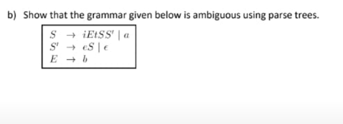 b ) Show that the grammar given below is