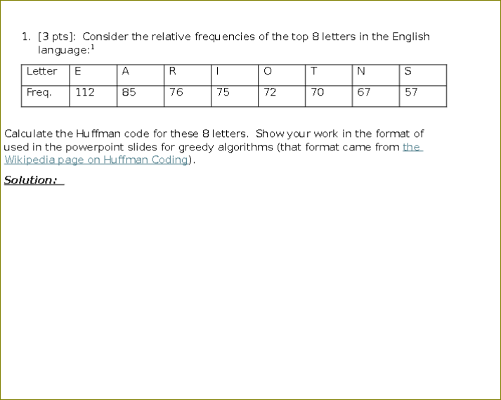 1 . [ 3 pts ] : Consider the relative frequencies